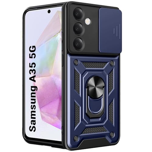 Image of TheGiftKart Tough Armor Bumper Back Cover Case for Samsung Galaxy A35 5G | Sliding Camera Cover, Kickstand & Ring Holder | 360 Protection Back Cover Case for Samsung Galaxy A35 5G (PC & TPU, Blue)