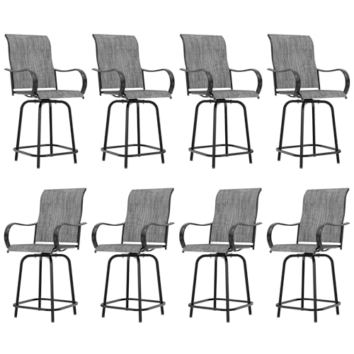UDPATIO Outdoor Swivel Bar Stools Set of 8, Dark Grey