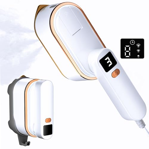 Travel Clothes Steamer Portable Iron - LCD Screen 2 in 1 Powerful Steam Clothing 150ML Wrinkles Remover for Garments,3 Steam Levels Output,10S Fast Heat-up,Iron for Travel,Home,Office（White）