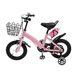 Vélo pour enfant de 12 pouces avec roues stabilisatrices et panier, vélo pour filles et garçons avec sonnette manuelle, bouteille d'eau et garde boue, réglable de 2 à 5 ans, rose, 30,5 cm