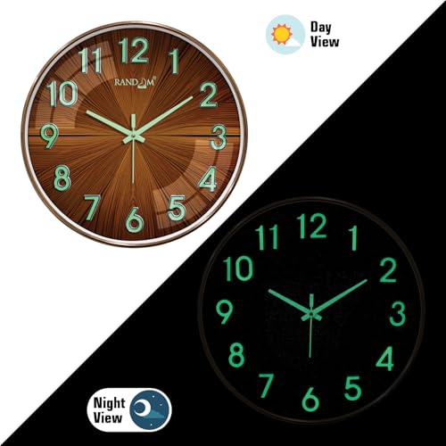 Image of RANDOM Modern 12.75INCH Wall Clock with 3D Radium Numbers, Silent Non-Ticking, Premium Copper Frame, Ultra Clear Glass for Living Room, Home Office