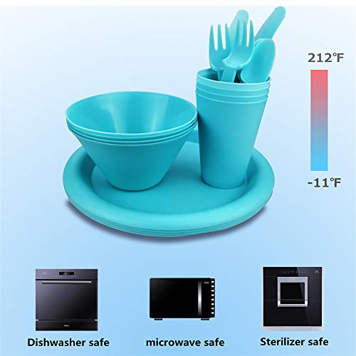 Camping Cookware Accessories Plastic Dishes Plates Cups and Bowls Utensils Camping Table Supplies Dinnerware Set Dorm Party Essentials Cooking Set Microwaveoven-Safe BPA-Free