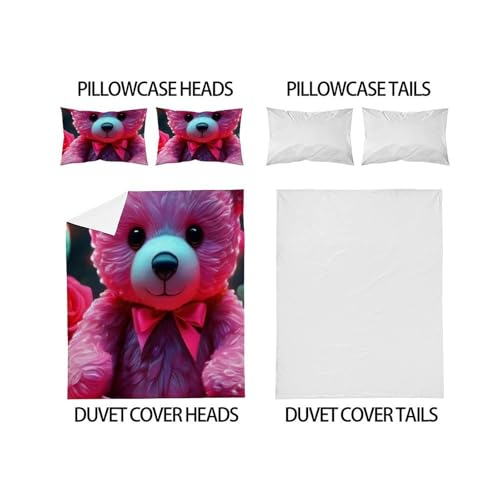 Housse de couette l'ours rose imprimé 3D animaux land microfibre