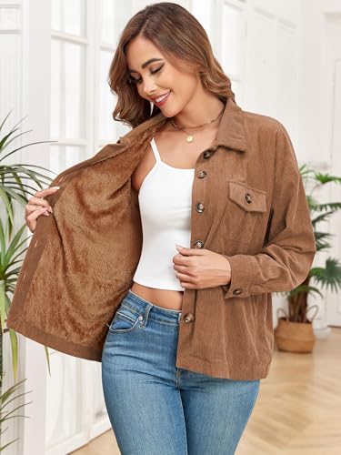 ZAFUL Women's Corduroy Loose Jacket Vintage Raglan Sleeve Casual Coat Hooded Windbreaker3