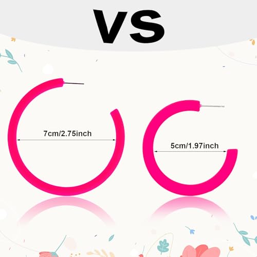 Hot Pink Hoop Earrings Retro Neon Pink Dangle Earrings 80s 90s Earrings for Women Colorful Large Hoop Earrings Acrylic C Shape Trendy Chunky Earrings Candy Color Lightweight Big Hoop Statement Earring3