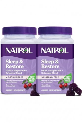 Natrol Sleep & Restore Magnesium Glycinate Blend Gummies Magnesium for Sleep Aids for Adults Melatonin-Free Cherry Flavored 30 Day Supply 60 Gummies (Pack of 2)