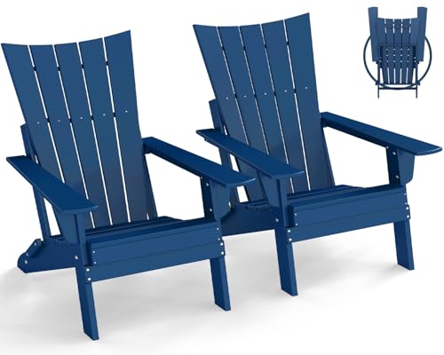GREENVINES Arch Folding-Adirondack-Chairs Set of 2, HDPE Plastic, Blue