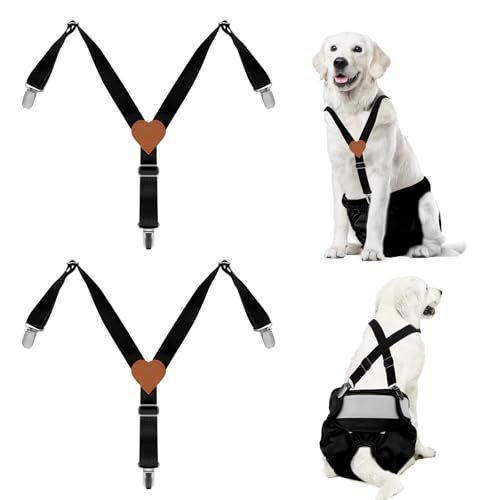WaJexy Dog Suspenders for Diapers Female and Belly Bands, Adjustable Stay-Put Straps with Thick Elastic Nylon, 2pcs Set (Black Medium)