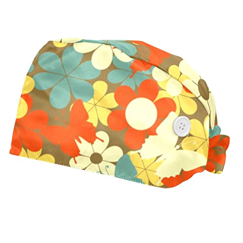 Chapeaux de travail pour hommes et femmes casquettes ajustables fleurs et papillons 2PCS