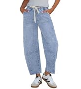 GRAPENT Barrel Jeans Women High Rise Pull On Elastic Waist Crop Denim Pants | Barrel Leg, High Wa...