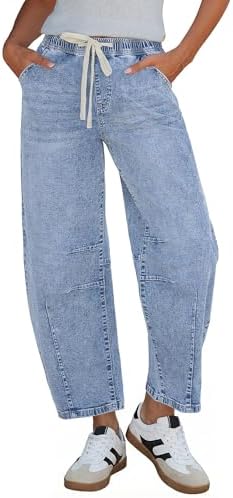 GRAPENT Barrel Jeans for Women Trendy High Waisted Cropped Baggy ...