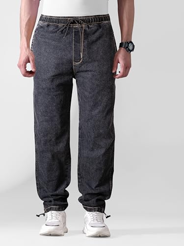 Image of Men's Comfort Fit Denim Lycra Joggers Jeans Stretchable High Rise Relaxed Fit Available in Dark Blue Navy Blue Light Blue Full Length Soft Fabric Machine Wash