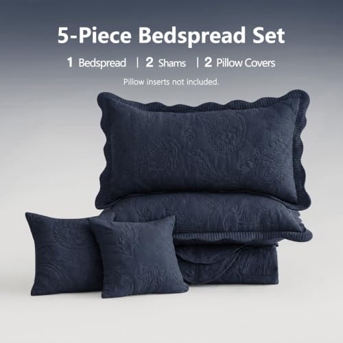 Image of HZ & HY Oversized King Bedspreads 128x120, Stitched Paisley, Polar Night
