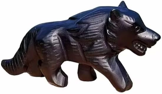 Miniatura 2 de Figura de obsidiana natural de lobo, calavera de lobo de cristal, escultura de lobo tallada, escultura de lobo, decoración de estatuas de animales
