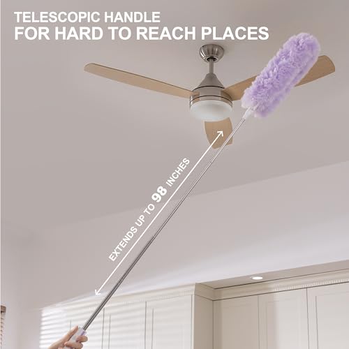 Image of JOYMOOP Ceiling Fan Cleaner Duster and Cobweb Duster with Extension Pole, 28-98 Inch Handle and 9 Refills for High Ceilings and Furniture