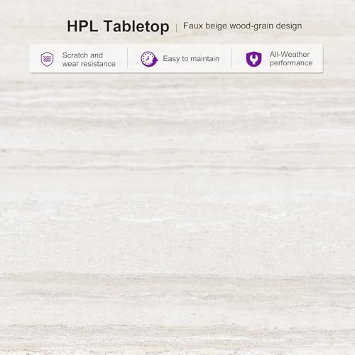 Image of PURPLE LEAF Outdoor Dining Set for 12 with HPL Table and Chairs Champagne