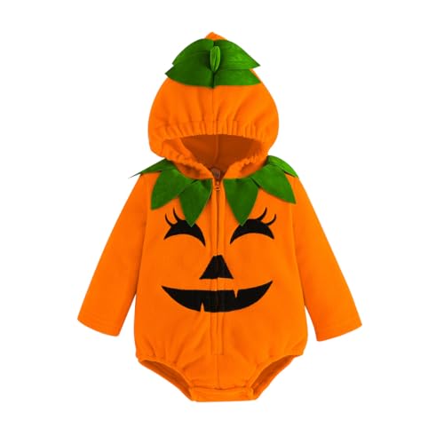Yanmucy Baby Halloween Kostüm Kürbis Hoodie Baby Mädchen Junge Strampler Halloween Jumpsuit Säugling Neugeborene Kürbis Outfit Orange 18-24 Months