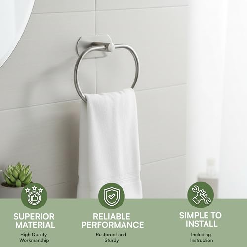 Image of Oslen Magic Sticker Self Adhesive Stainless Steel Towel Ring Holder - Capsule Shape Wall Mount, Chrome Finish, Rust-Resistant, Space-Saving Bathroom Accessory for Hand Towels No Drilling (Pack of 1)