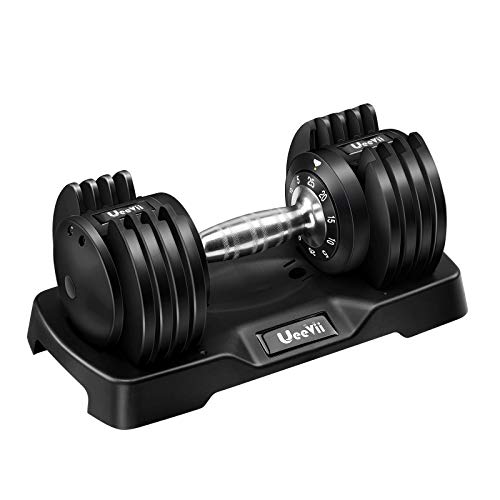 UeeVii Adjustable Dumbbell, 5lb-25lb Fast Adjust Weight Dumbbell by Turning Handle, Black Adjustable Dumbbell with Tray for Man & Woman Home Gym, with Anti-Slip Metal Handle