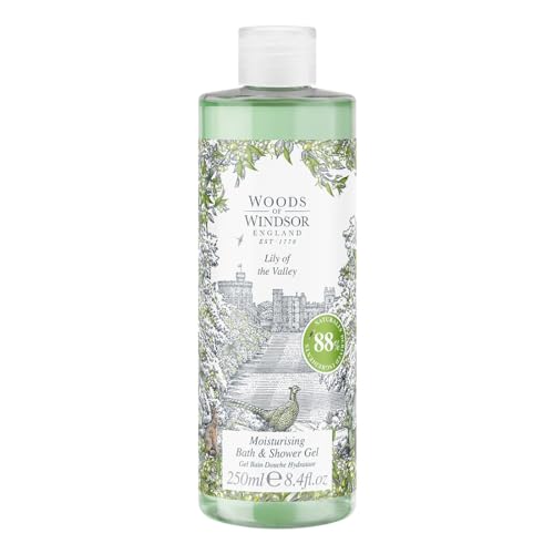 Woods of Windsor Gel bain et douche Muguet, Gel douche pour femme aux notes de géranium et d'agrumes, hydratant pour femme avec vitamine E, Parfum Muguet 250...