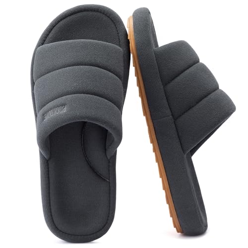 RockDove Men's Axis Arch Support Slide Slipper Cushioned Comfort Non Slip Sole House Wear Gift Choice, Size 11-12 US Men, Dark Grey
