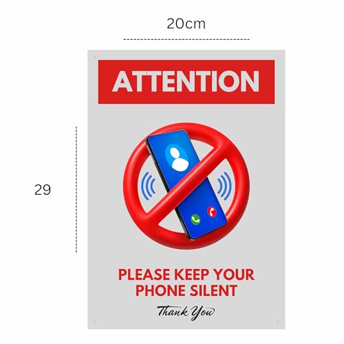 Image of Please Keep Your Phone Silent Sign Sticker Board | 29 x 20 CM | Peel & Stick or Screw Fixing | Pre-Drilled Holes | Office, School, Hospital & Library Signage (Phone Silent, A4 - Medium - 1 Piece)