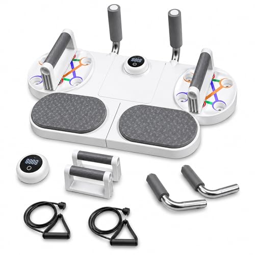Image of Push Up Board with Resistance Bands & Smart Counter, Multifunction Home Gym Equipment for Chest, Shoulder, Triceps, Back & Core Workout, Pushup Bar System for Men Women