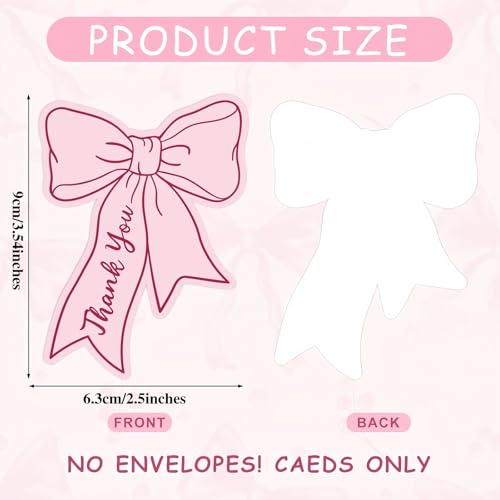 RuiChy 50 Pcs Pink Bow Thank You Cards, Creative Bowknot Place Cards Blank Writable Table Setting Reception Seating Name Card, Multipurpose Gift Card for Baby Shower Wedding Birthday Party Decoration