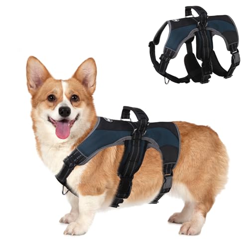 Image of Mihachi Dog Harness for Medium Dogs, Escape Proof No Pull Service Vest with Reflective Strips and Control Handle, Adjustable and Cozy for Easy Walking, No Choke Pet Harness with 2 Metal Rings, Blue M