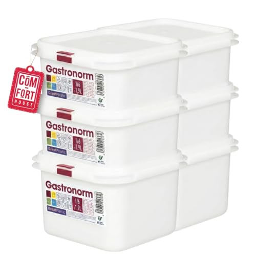 COM-FORT HOUSE Tupper Hermético Cuadrado 1,9L Pack 6 – Recipientes de Plástico con Tapa, Reutilizables, Aptos Microondas y Congelador, Color Blanco – Uso profesional en restaurantes y hostelería