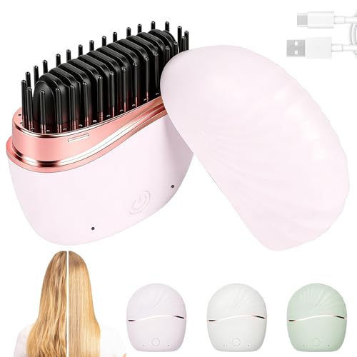 Mini Hair Straightener Cordless&Rechargeable Portable Hair Straightener Brush with 3-Speed Temperature Control Fast Heating Hot Comb&Anti-Scald Shell Mini Straightener Brush for Home Travel Gift