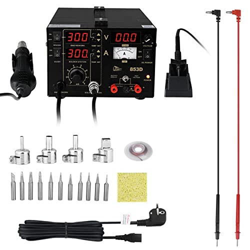 Soldering Iron Station Hot Air Gun 3in1 SMD Rework Solder Desoldering Station 853D, Black