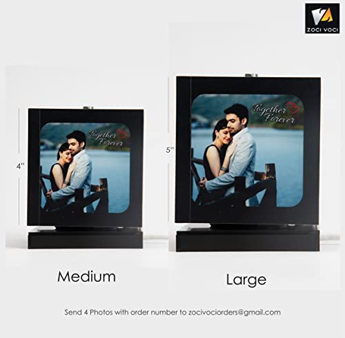 ZOCI VOCI Acrylic Anniversary Gift For Wife-Nostalgia Flora-Rotating LED Photo Lamp With 4 Photos|Customized Gift For Couple Special|Personalized Gift For Husband,Custom Photo Gifts (Black-Medium) 2 414gO3+AMTL