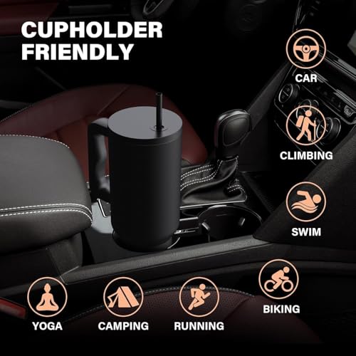 Image of NYRWANA 1200ML Stainless Steel Tumbler - Hot & Cold | Double Insulated Travel Mug with Handle, Leak-Proof Lid & 2 Straws | Dishwasher Safe | Ideal for Gym, Travel & Office (Black)