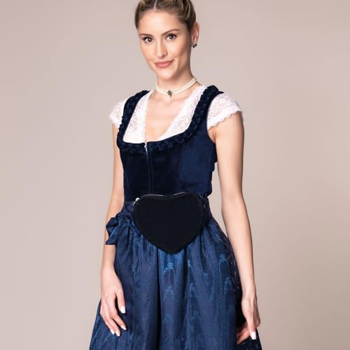 Alpenflüstern Herztasche - Damen Trachtentasche in Herzform, Schultertasche fürs Dirndl, Herz Handtasche zur Tracht, Dirndltasche (schwarz) DTA037