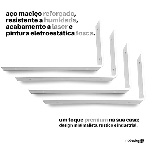 RIO DESIGN99 Mão Francesa 20cm Cantoneira Invertida - Branca - 4 Unidades - Reforçada Industrial Sup