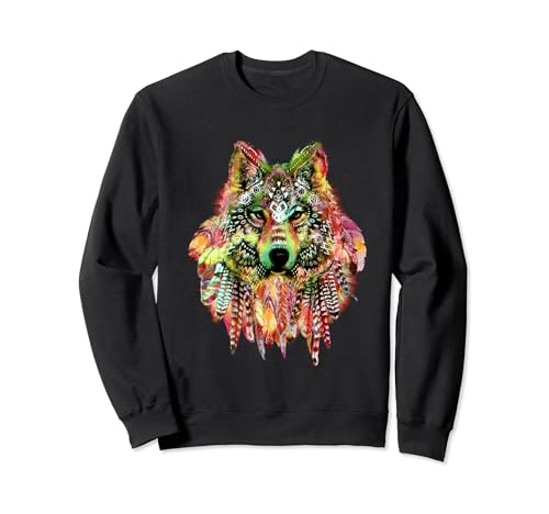 Camiseta Native Tribal Wolf Feathers BoHo Cute Sudadera