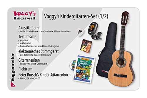 Voggy’s Kindergitarren-Set 1/2 - Gitarre für Kinder ab 6 Jahren im Komplettset mit Zubehör auch geeignet für Anfänger, natur
