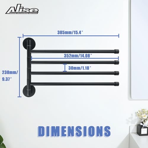 Foto de Alise Toallero giratorio, barra de toalla plegable de 4 brazos para baño, estantes de secado de montaje en pared para lavandería, soporte de toalla de acero inoxidable SUS304 para almacenamiento, (imagen 7)