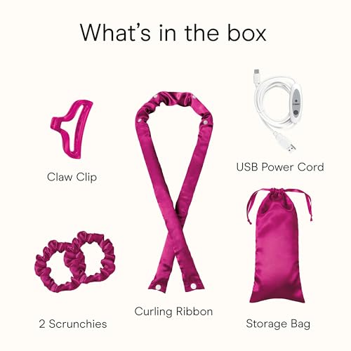 Conair 2-in-1 Heat & Heatless Hair Curler Set, Includes Satin Curling Ribbon, Claw Clip, 2 Scrunchies, USB Cord, and Satin Pouch, Pink - image 7