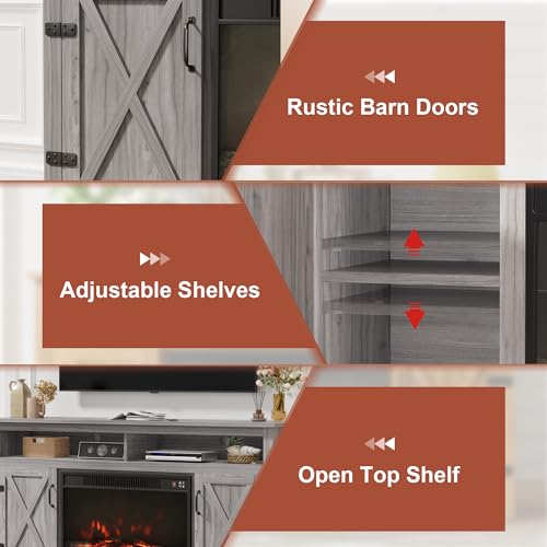 image for Furmax Farmhouse Fireplace TV Stand for TVs Up to 65 Inch Highboy Ente
