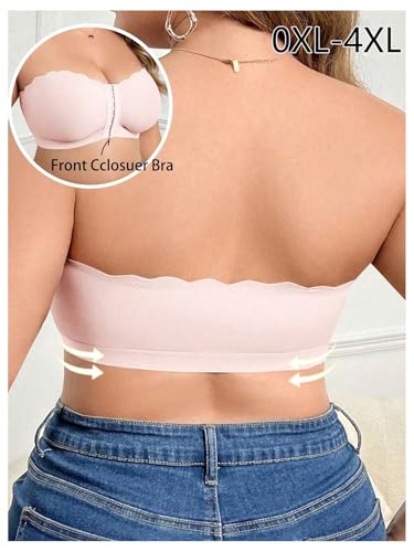 Image of MakeMeChic Women's Plus Size Strapless Bras Front Closure Half Push Up Bra Bandeau Wireless Bralette for Large Bust
