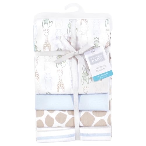 Image of Hudson Baby Cotton Flannel Receiving Blankets 4-Pack, Modern Safari Friends, One Size