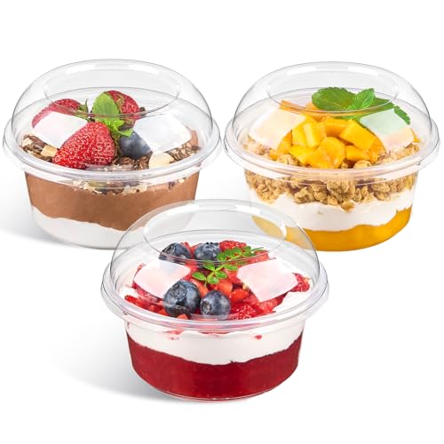 Qeirudu 50 Pack 12 Oz Plastic Dessert Cups with Lids Acai Bowls Clear Party Serving Bowls for Parfaits Snacks Cakes Fruits