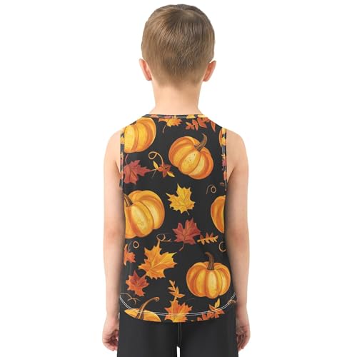 Autumn Pumpkin Maple Leaf Thanksgiving Boys Tank Tops Sleeveless Kids Vest Athletic Tops for Travel Volleyball 3T3