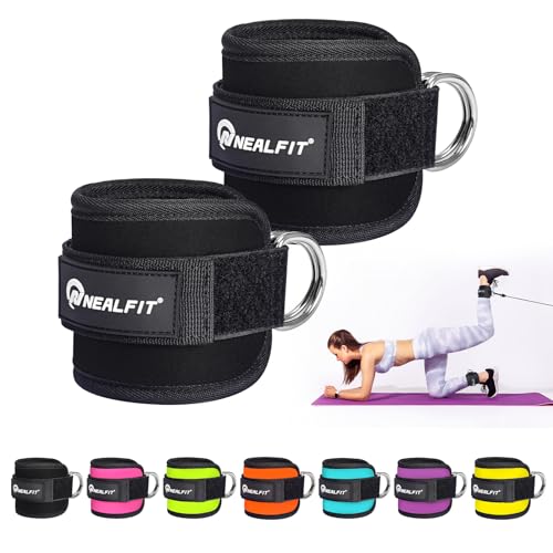 NEALFIT Ankle Strap for Cable Machine, Gym Ankle Cuff for Kickbacks, Leg Extensions, Glute Workouts, Booty Hip Abductors Exercise for Women and Men (Black, Pair)