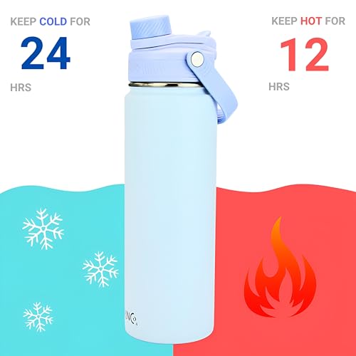 Image of Drinco Stainless Steel Water Bottle Spout Lid Vacuum Insulated Double Wall Water Bottle Wide Mouth Leak Proof Keep Cold Sport Camping Hiking (22oz Baby Blue)