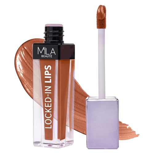 Image of Mila Beaute Locked In Lips Transfer Proof Liquid Lipstick | 12 Hrs Non Transfer | Highly Pigmented and Hydrating | Transfer Proof Formula with Hyaluronic Acid | Smooth Glide Application - (Toffee, 4.5 ml)