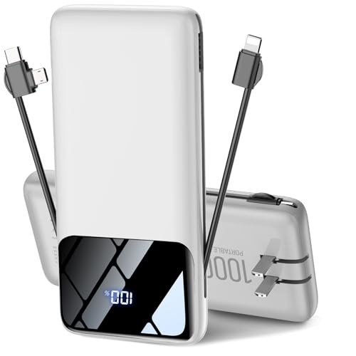 Portable Charger Power Bank with Built-in Cables and Wall Plug,