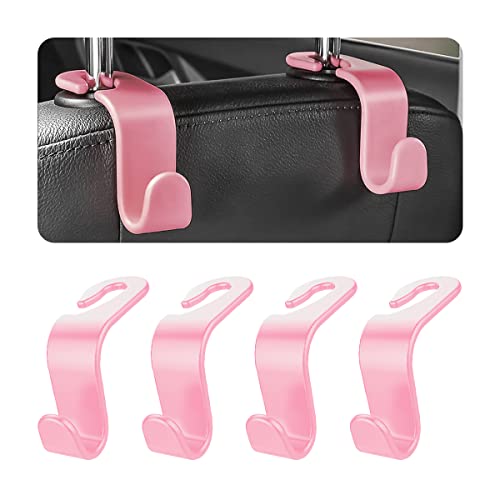 8sanlione Car Back Seat Headrest Hooks, 4PCS Vehicle Backseat Storage Organizer Hanger, Multifunctional Auto Headrest Hidden Hook Universal for Handbag Purse Backpacks Bags and Groceries (Pink)